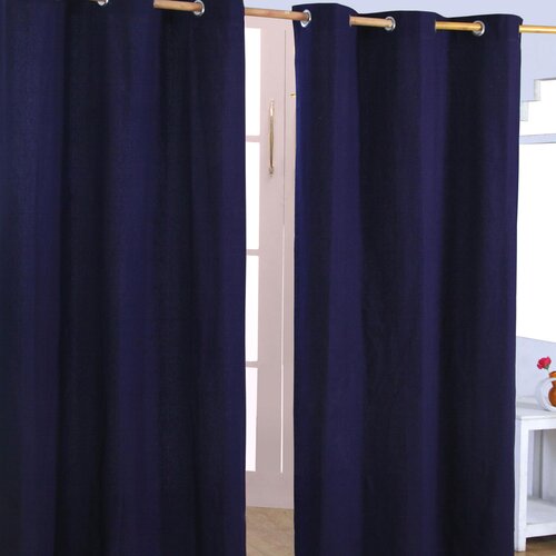HOMESCAPES Navadne mornarsko modre bombažne zavese Eyelet, 137x228 cm, (20749166) Slike