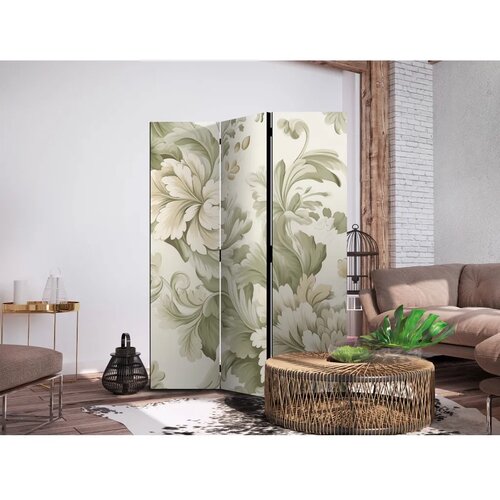  Paravan - Retro Vintage Flowers in Soft Cream and Green Colors 135x172 Jednostrani Cene