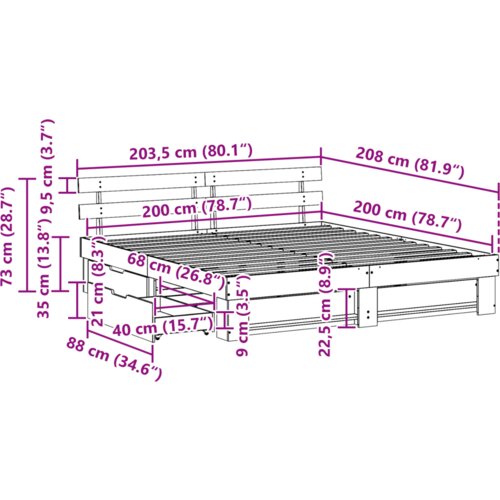  Krevetna konstrukcija s ladicama s uzglavljem s pohranom Vo&amp;scaron;tano smeđa 200 x 200 cm Slike