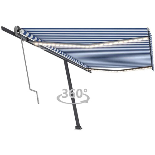 vidaXL avtomatska tenda led + senzor 500x300 cm modra in bela Cene