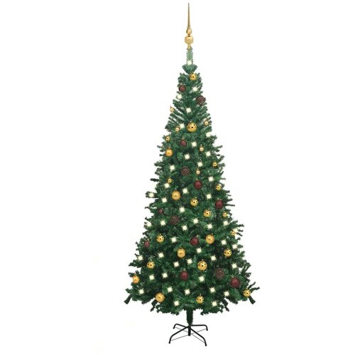 vidaXL Umetna novoletna jelka z LED lučkami in bučkami L 240 cm zelena Cene