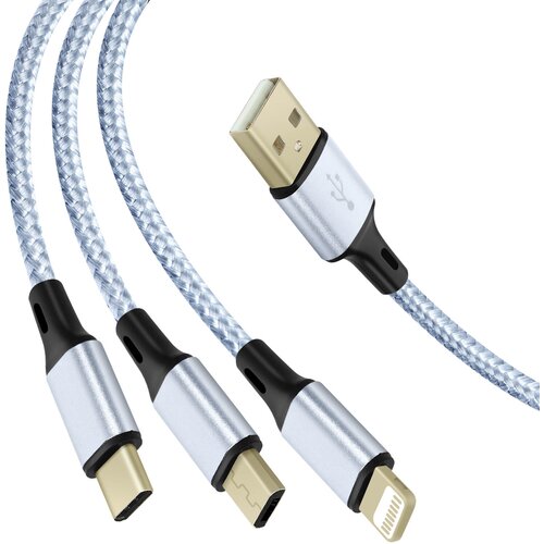 AVIZAR Pleten in ojacan 3-v-1 kabel Multi USB - USB-C, Micro-USB in Lightning - 1,2 m, (20630335) Slike