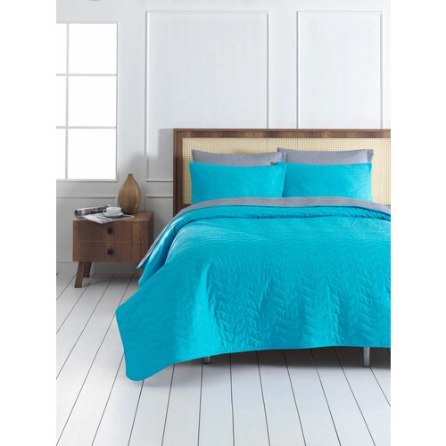 maxicolor - turquoise, grey turquoisegrey double bedspread set Slike