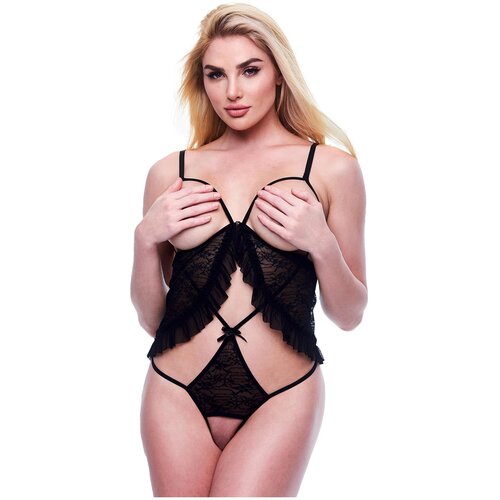 Baci Lingerie BACI PEEKABOO CRISS-CROSS TEDDY ČRNA, M/L, (21780678) Cene