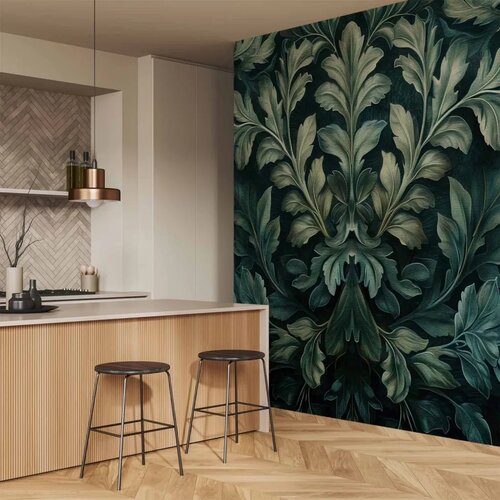  Foto tapeta - Dark Green Victorian Leaves: Botanical Carved Composition 350x256 Vodootporna Slike