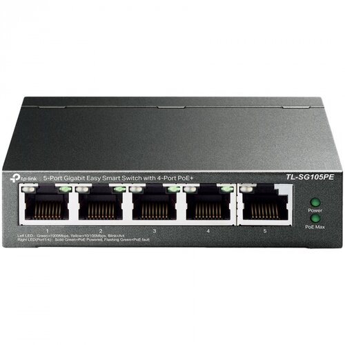  5-Port Gigabit Easy Smart Switch with 4-Port PoE+, metal case, desktop mount, PoE budget 65W, support 802.1q VLAN, QoS, Port Iso Cijene