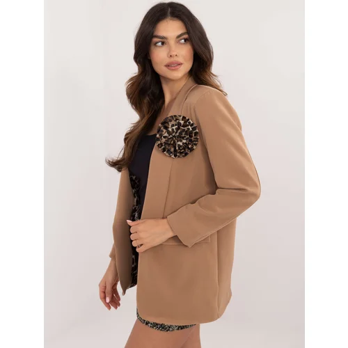 Fashionhunters Brown blazer with a floral brooch