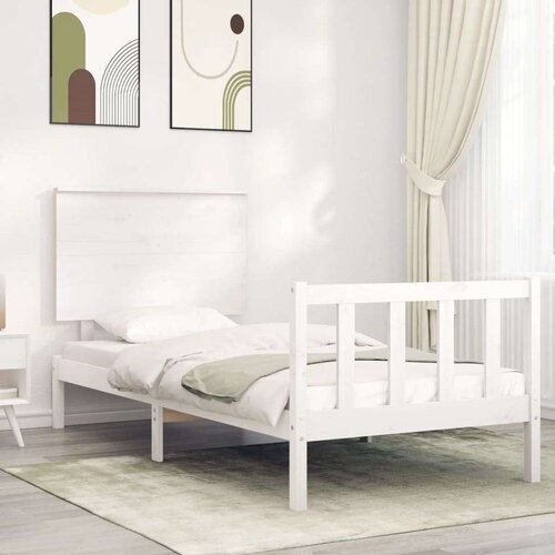  Posteljni okvir z vzglavjem bel 100x200 cm trden les Slike