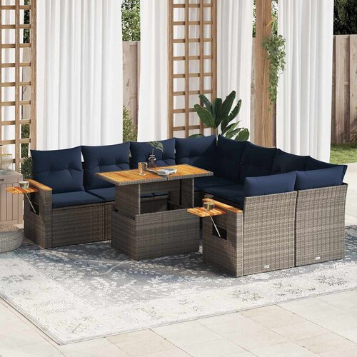 vidaXL 9-dijelni set vrtnih sofa od poliratana s jastucima sivi Cijene