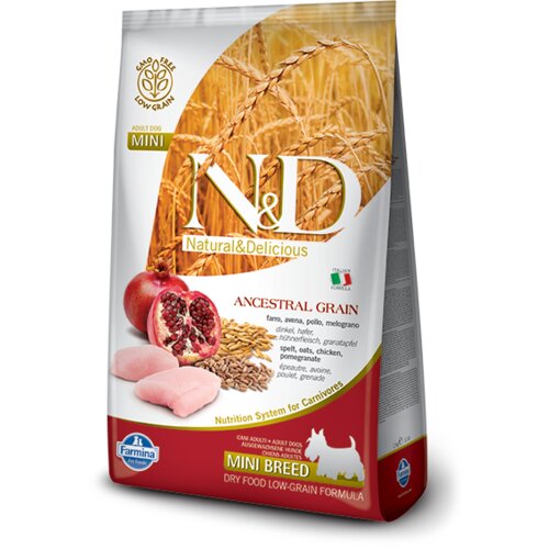 Farmina N&D hrana za pse Ancestral Grain CHICKEN & POMEGRANATE (Adult, Mini) 800g Slike