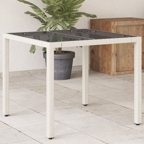 VidaXL Vrtna miza s stekleno plo&amp;scaron;čo bela 90x90x75 cm poli ratan Slike