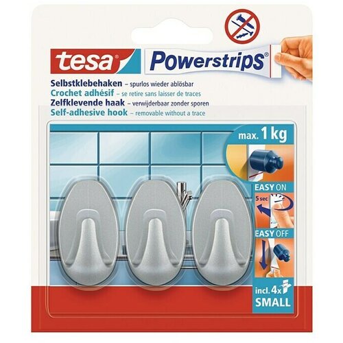 Tesa Samolepilna kljukica Powerstrips (ovalna, velikost: S, krom, 3 kosa) Cene