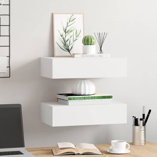  Zidne police s ladicom 2 kom bijele 40 x 23,5 x 10 cm MDF Slike