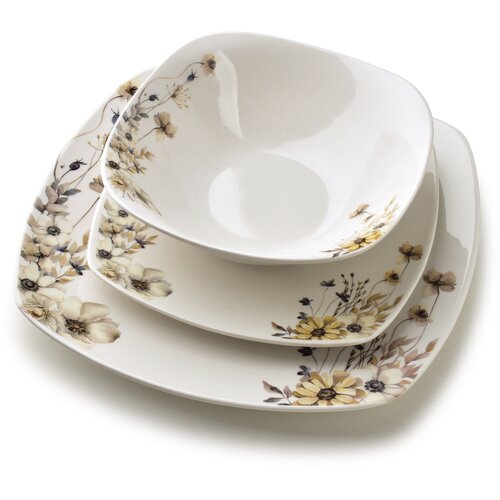 Mondex Jedilni servis porcelan Lea Prime 24/18 cm + skleda 16,5 cm 500 ml sivo-bež cvetlični 18 kos, (5000226017) Cene