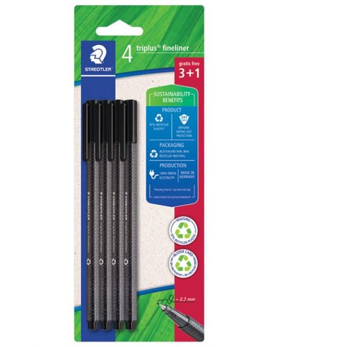  FINELINER 0,3 MM PK3 PLUS 1 GRATIS RECIKLIRANI TRIPLUS STAEDTLER 334 R-9BK4 CRNI Cene