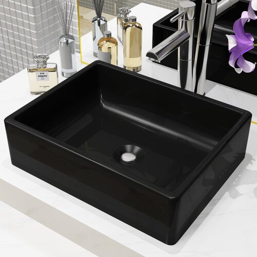 vidaXL Keramični umivalnik pravokotne oblike črne barve 41x30x12 cm, (21409399) Cene