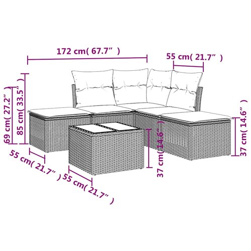  6-dijelni set vrtnih sofa s jastucima crni od poliratana Slike