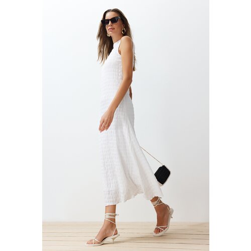 Trendyol White Textured A-Line/A-Line Form Crew Neck Knitted Dress Cijene