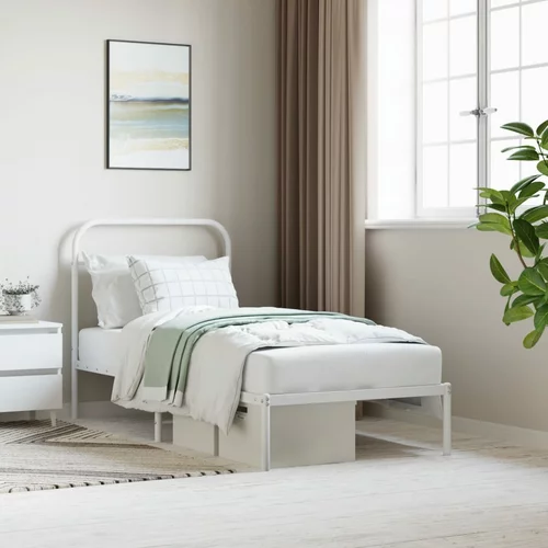 Metalni okvir za krevet s uzglavljem bijeli 90 x 190 cm
