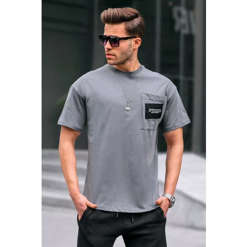 Madmext Smoked Crew Neck Pocket Detailed T-Shirt 6091
