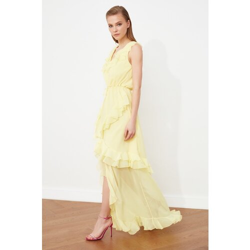 Trendyol Yellow Ruffle Evening Dress Slike