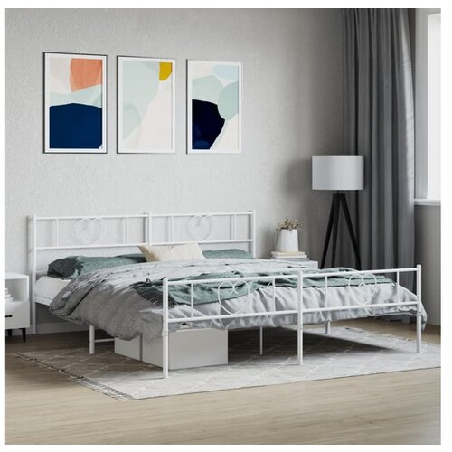 VidaXL Metalni okvir kreveta uzglavlje i podnožje bijeli 183x213 cm Slike