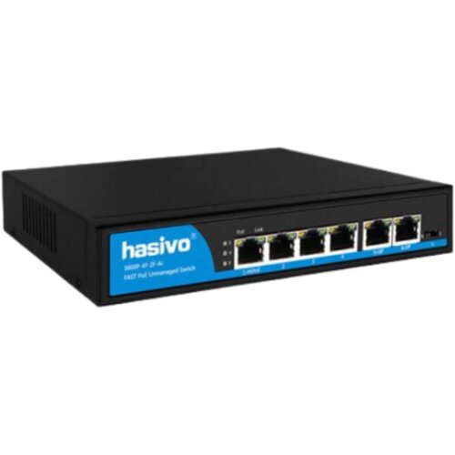 Hasivo S600P-4F-2F-AI-80W poe++ svič 6 portova 10/100Mb/s / 4 poe, 802.3af/at/bt, port 1 do 60W, port vlan isolation, poe watchdog, extend mode do 250m, prenaponske zaštite, interno napajanje 100-240V ac / 50-60Hz Slike