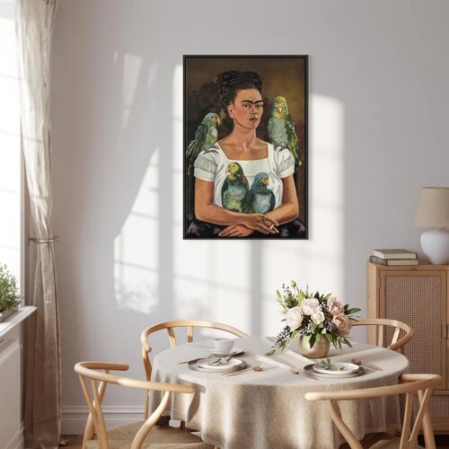  Slika - Frida Kahlo &amp;ndash; Me and My Parrots 60x90 U crnom drvenom okviru Slike