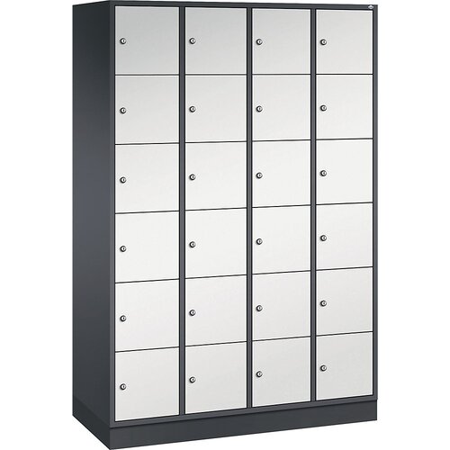 C+P Jeklena omara s predelki z zaklepanjem INTRO, višina predelka 285 mm, ŠxG 1220 x 500 mm, 24 predelkov, korpus črno siv, vrata svetlo siva Cene
