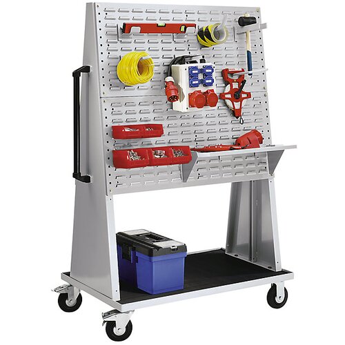 Eurokraft pro jeklena plo&amp;scaron;ča z zarezami za voziček za orodje, dx&amp;scaron; 991 x 457 mm, bela aluminijasta ral 9006 Slike