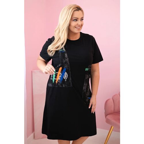 Kesi Włoski Plus Size women&amp;#039;s cotton dress with pockets and inscriptions black Slike