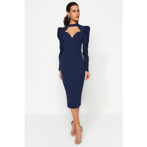 Trendyol Navy Blue Fitted Woven Elegant Evening Dress Cene