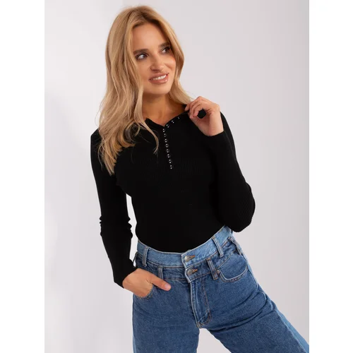 Fashion Hunters Classic black viscose ribbed sweater