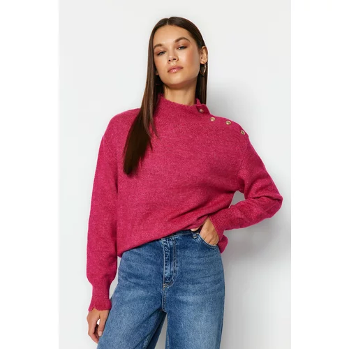 Trendyol Soft Textured Fuchsia Stand-Up Collar Knitwear Sweater
