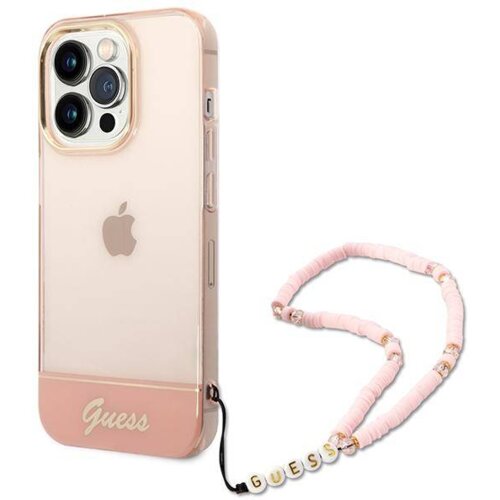 Guess gUHCP14XHGCOHP za iPhone 14 Pro Max - roza silikonski ovitek s perla zapestnico Cene