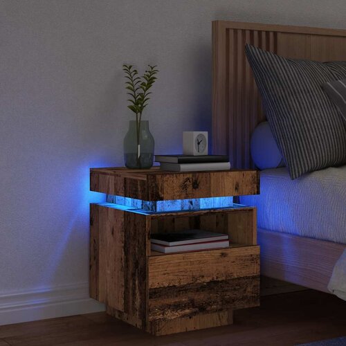 vidaXL Nočna omarica z LED lučkami star les 40x39x48,5 cm Cene