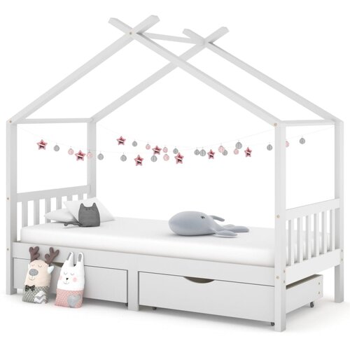 VidaXL Okvir za dječji krevet s ladicama bijeli 90x200 cm od borovine Slike