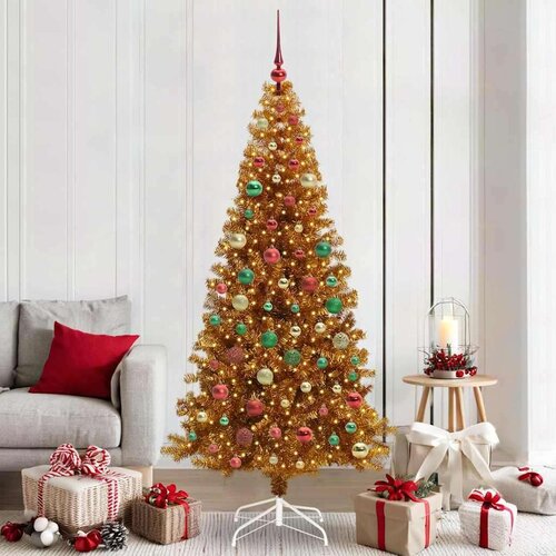 vidaXL Božićno drvce s 300 LED svjetlima s stalakom Zlatno 210 cm PET Cijene