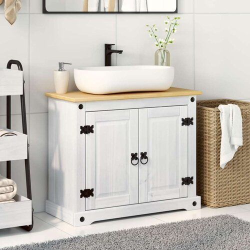 Ormarić za Lavabo - Umivaonik Bijelo 73 x 33 x 60 cm Čvrsto borovo drvo - Bijelo Slike