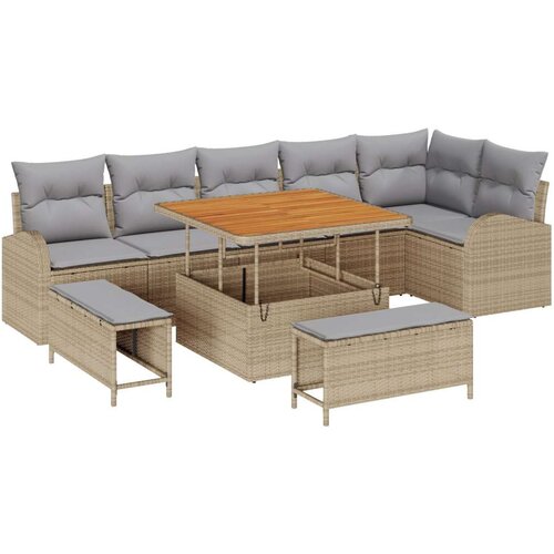  Set od 9 komada vrtnih sofa s jastučićima bež poli ratan akacija  2-sjedalna vrtna sofa s jastučićima bež poli ratan  set od 3 k Cijene
