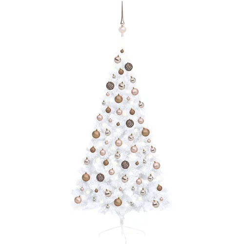 vidaXL umjetna polovica božićnog drvca LED s kuglicama bijela 150 cm