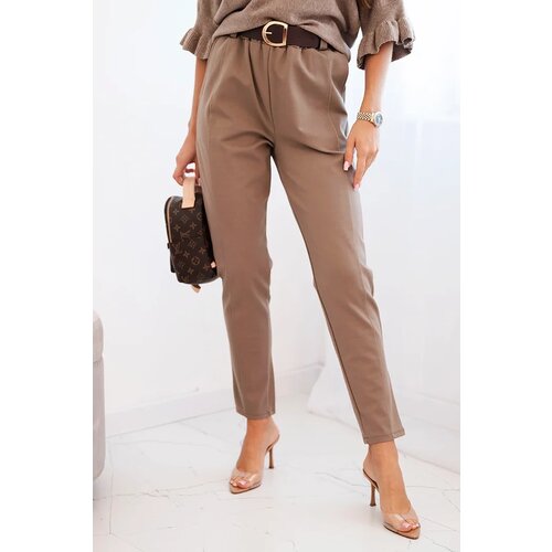 Kesi Włoski Women's viscose pants with a belt and tapered leg fango Cijene