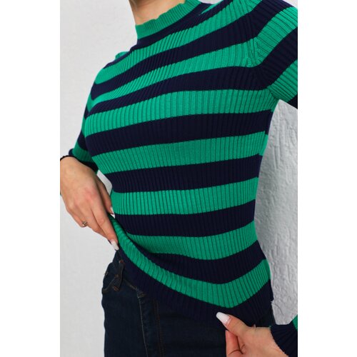 BİKELİFE Green Striped Button Detailed Knitwear Sweater Slike