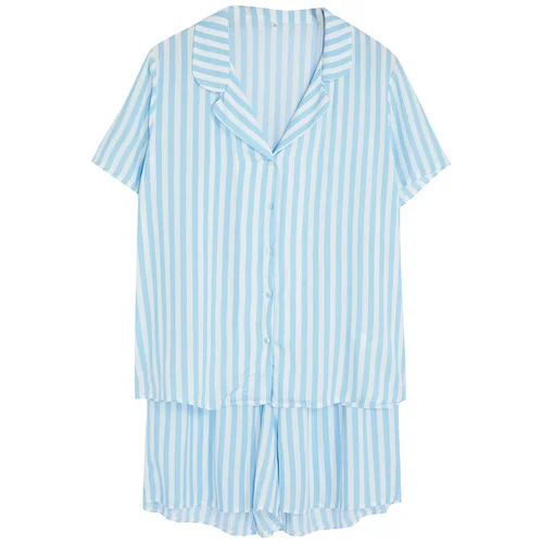 Trendyol Curve Blue Shirt Collar Striped Woven Pajama Set