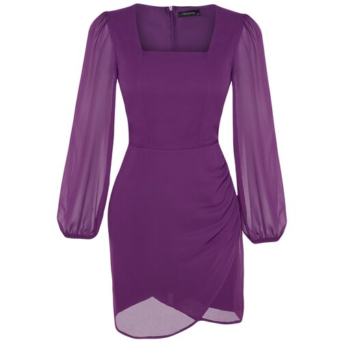 Trendyol Plum Square Neck Dress Chiffon Lined Mini Woven Slike