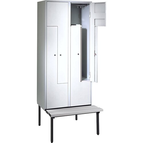 Wolf Garderobna omara Z s klopjo, VxŠxG 2140 x 800 x 500 mm, 4 predelki, svetlo siva vrata Cene