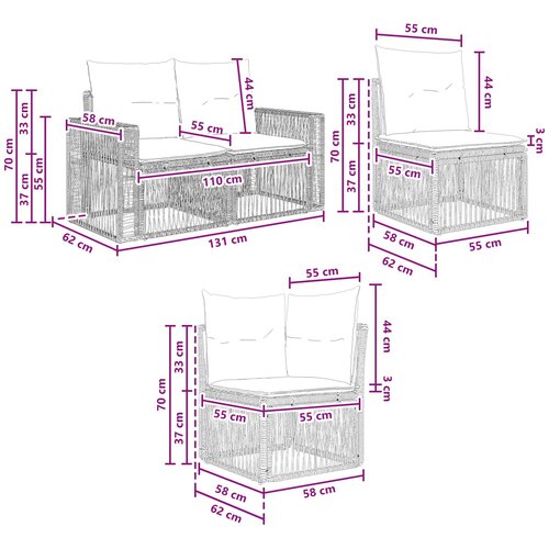  Sjedeća garnitura za vrt 11 kom. Crna i krem-bijela poliratan 65,5 x 62 x 70 cm Slike