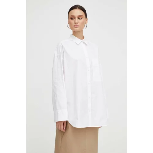 By Malene Birger Pamučna košulja za žene, boja: bijela, relaxed, s klasičnim ovratnikom