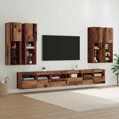  Set zidnog ormarića za TV 7 pcs Staro drvo Konstruirano drvo Cene
