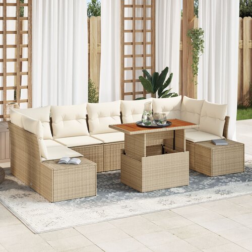VidaXL Vrtna sofa set 8-delni Bež in krem Ratan Vrtni jedilni set Slike